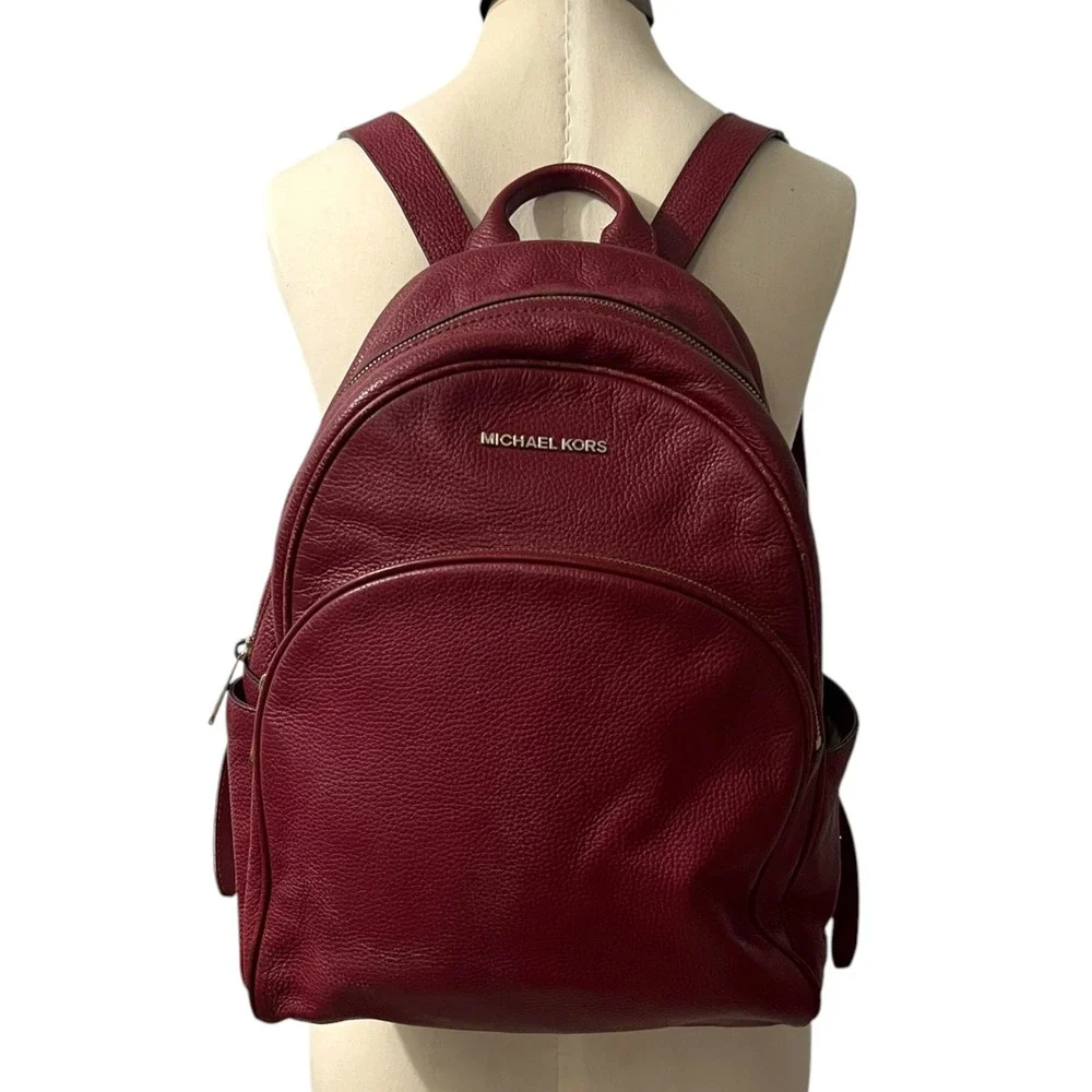 Michael Kors Abbey Red Pebbled Leather Backpack Travel Bag Classic Minimalist - Picture 3 of 13